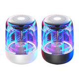 Portable Bluetooth speakers offer a column design, wireless connectivity, powerful bass, radio functionality, and variable color LED lighting.
