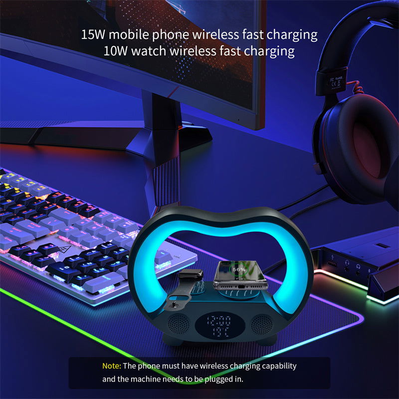 2024 New 6 In 1 Smart Remote Control Bluetooth Ambience Intelligent LED Table Lamp Multi-Function Wireless Charger Night Light Bluetooth Speaker - WAYLO-BARGAINS