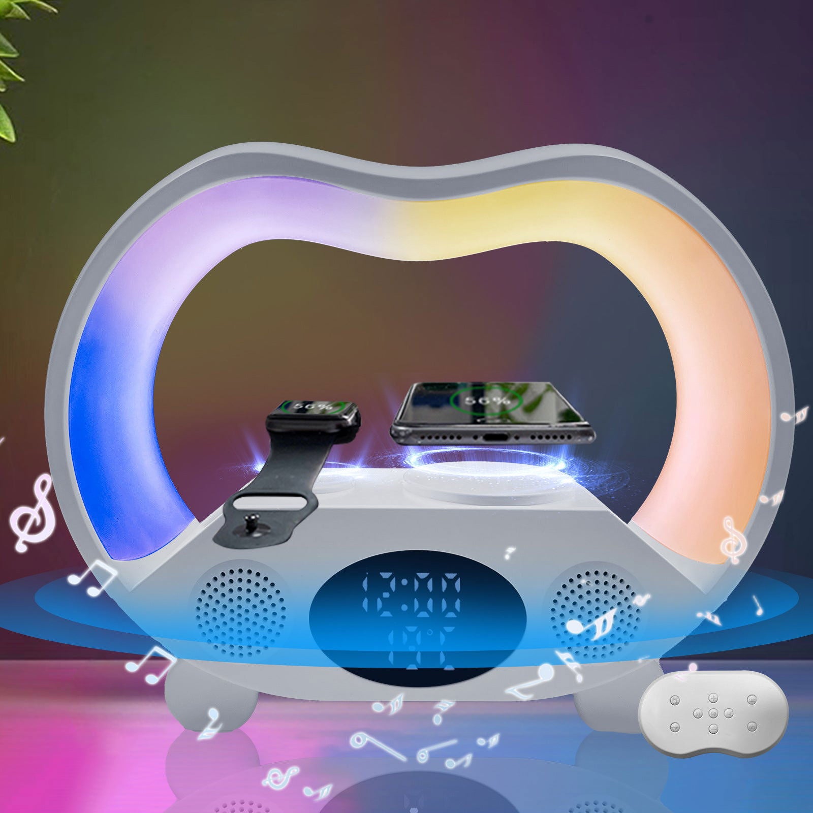 2024 New 6 In 1 Smart Remote Control Bluetooth Ambience Intelligent LED Table Lamp Multi-Function Wireless Charger Night Light Bluetooth Speaker - WAYLO-BARGAINS