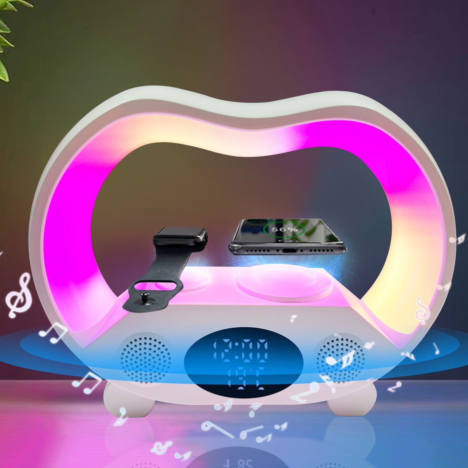2024 New 6 In 1 Smart Remote Control Bluetooth Ambience Intelligent LED Table Lamp Multi-Function Wireless Charger Night Light Bluetooth Speaker - WAYLO-BARGAINS