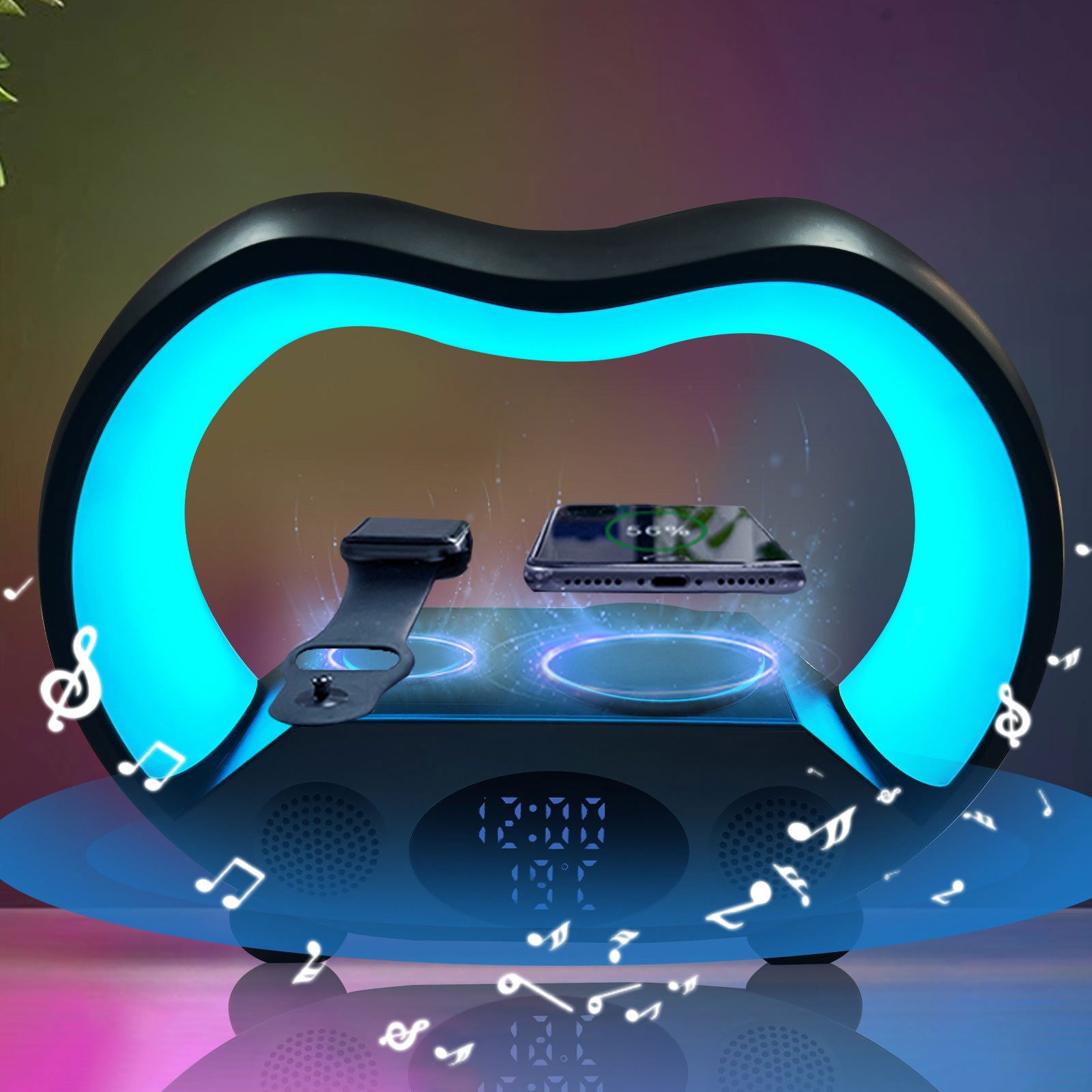 2024 New 6 In 1 Smart Remote Control Bluetooth Ambience Intelligent LED Table Lamp Multi-Function Wireless Charger Night Light Bluetooth Speaker - WAYLO-BARGAINS