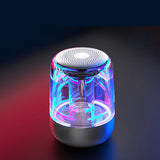 Portable Bluetooth speakers offer a column design, wireless connectivity, powerful bass, radio functionality, and variable color LED lighting.