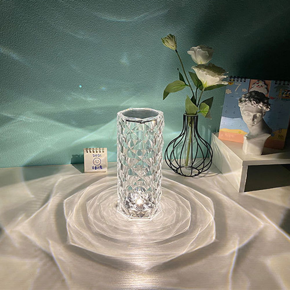 Nordic Crystal Lamp USB Table Lamps Bedroom Touch Dimming Atmosphere Diamond Night Light Rose Projector Lamp Decor - WAYLO-BARGAINS